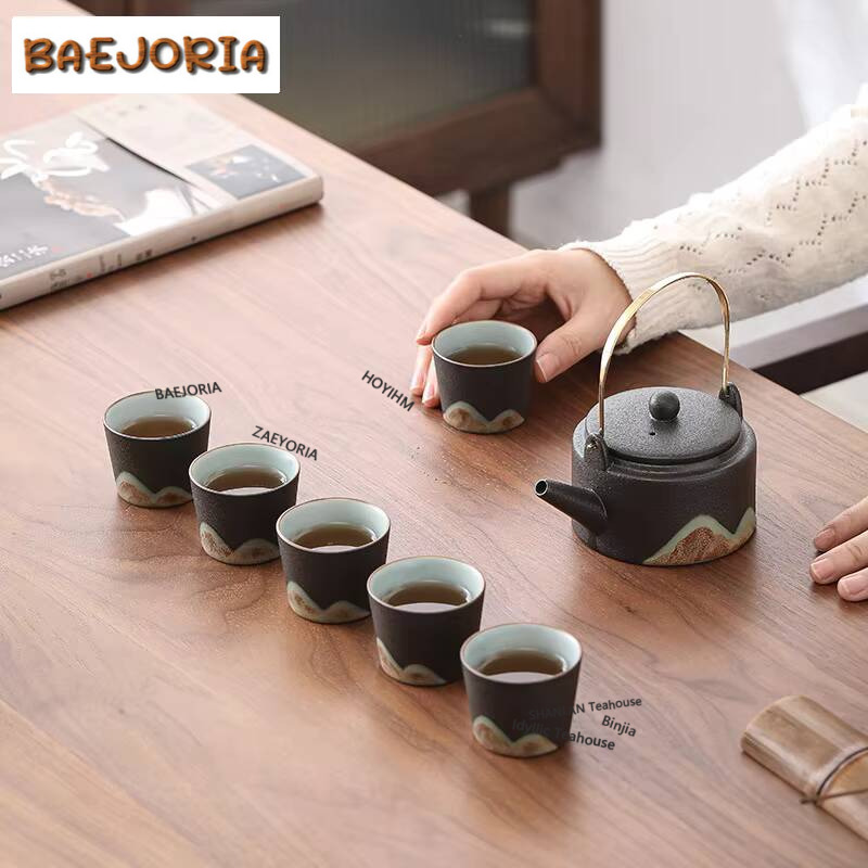 Korean Tea Set - Japanese Hand-painted Mountain Pottery Tea Set