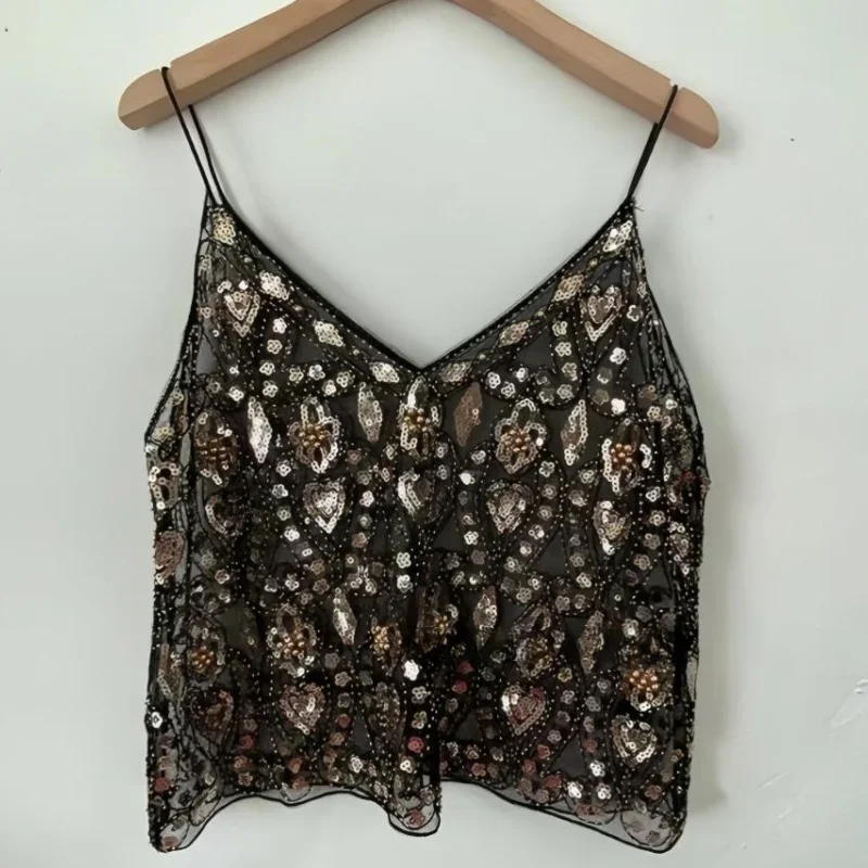 Korean Lifestyle - Women's Hot Sweet Sequin Bead Crop