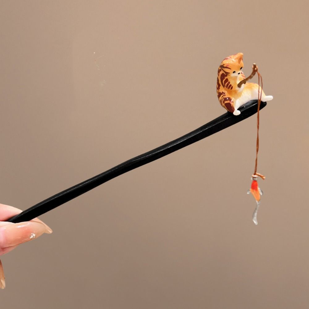 Antique Cat Fishing Wooden Hai - огляд і ціна Hanbok Hair Pin